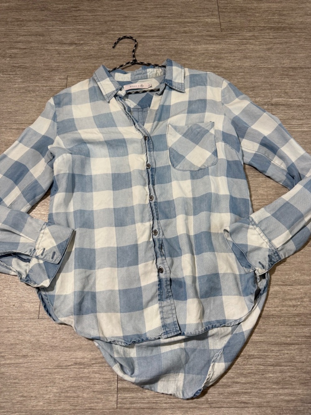 Billy T Blue Gingham Button Down Shirt Soft Girl Coastal Cowgirl Lyocell Top
